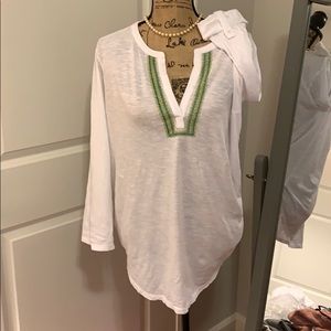 Loft white 3/4 sleeve shirt embroidered